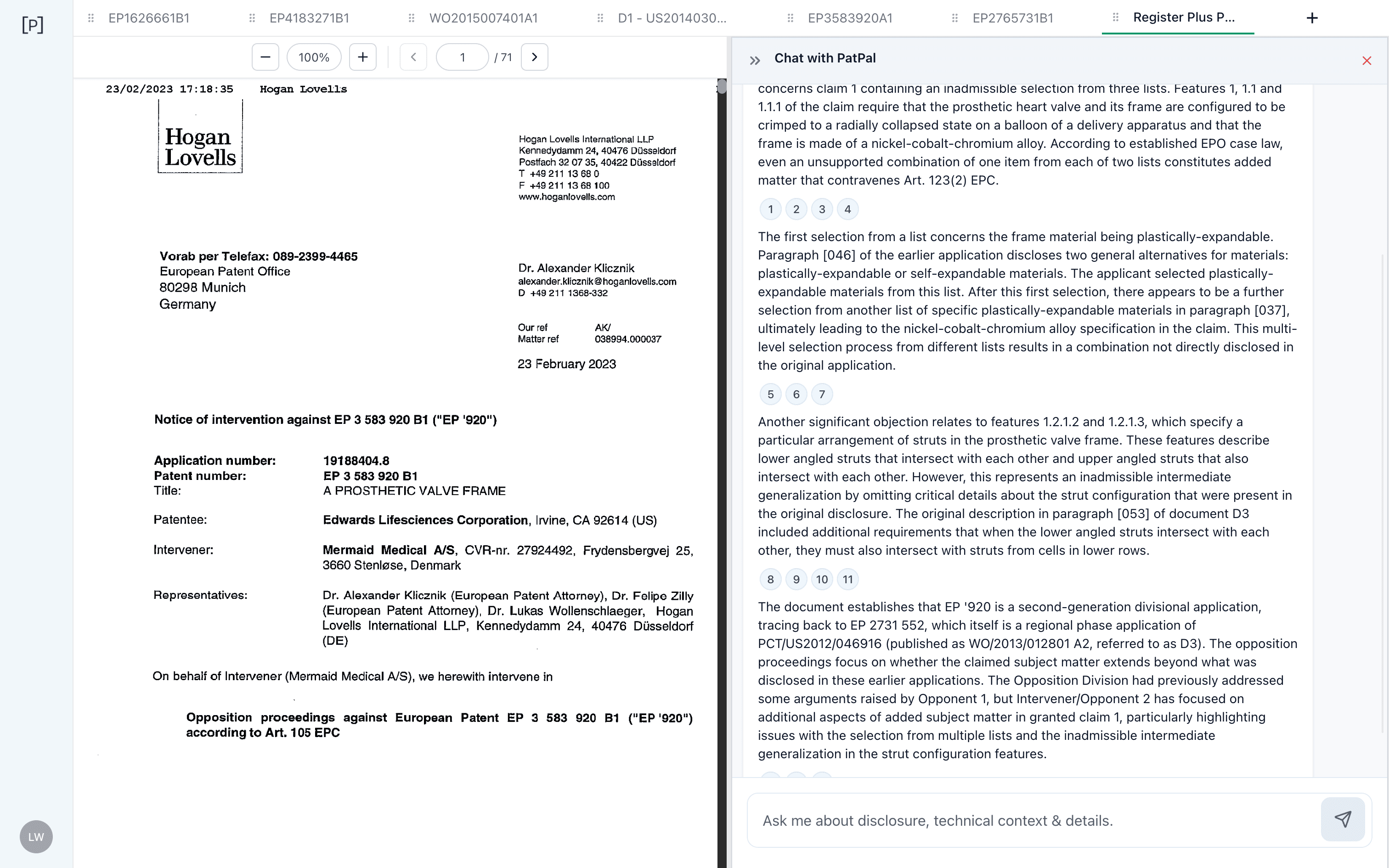 Pleading analysis interface